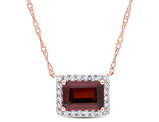 1.25 Carat (ctw) Octagon Garnet Pendant Necklace in 14K Rose Gold with Chain and Diamonds